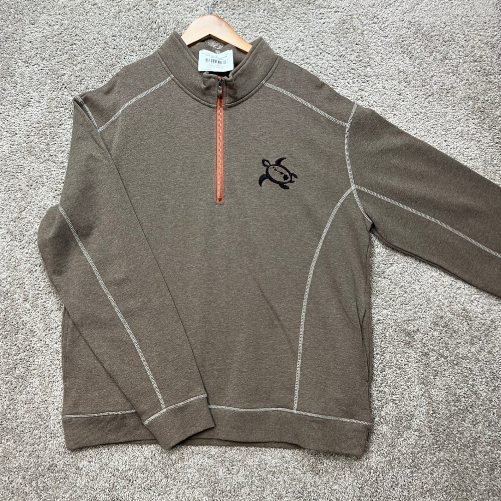 Crazy Shirts Pullover Mens XL Brown Long Sleeve 1/4 Zip Paradise Honu HI EUC